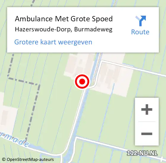 Locatie op kaart van de 112 melding: Ambulance Met Grote Spoed Naar Hazerswoude-Dorp, Burmadeweg op 12 januari 2023 17:44