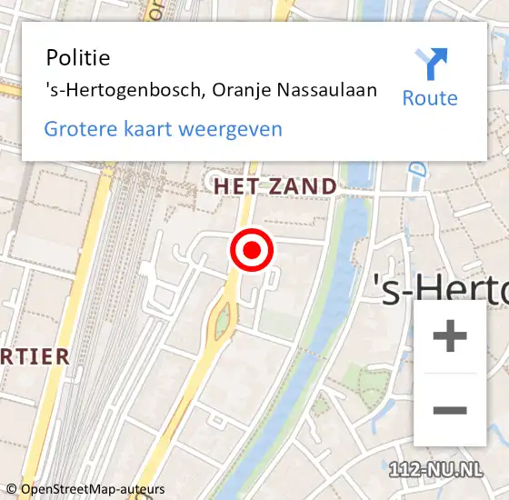 Locatie op kaart van de 112 melding: Politie 's-Hertogenbosch, Oranje Nassaulaan op 12 januari 2023 18:16
