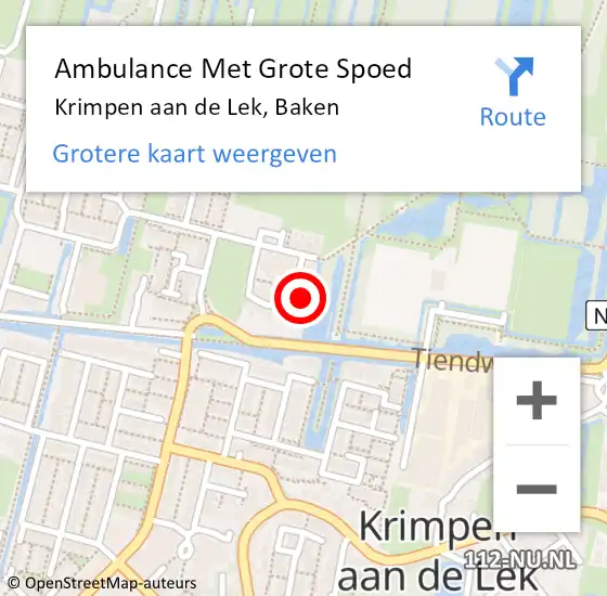 Locatie op kaart van de 112 melding: Ambulance Met Grote Spoed Naar Krimpen aan de Lek, Baken op 12 januari 2023 20:18