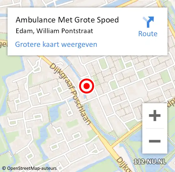 Locatie op kaart van de 112 melding: Ambulance Met Grote Spoed Naar Edam, William Pontstraat op 13 januari 2023 08:12