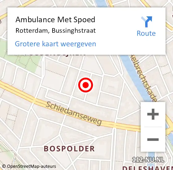 Locatie op kaart van de 112 melding: Ambulance Met Spoed Naar Rotterdam, Bussinghstraat op 13 januari 2023 08:13