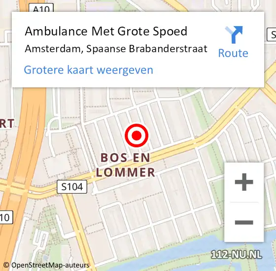 Locatie op kaart van de 112 melding: Ambulance Met Grote Spoed Naar Amsterdam, Spaanse Brabanderstraat op 13 januari 2023 09:07