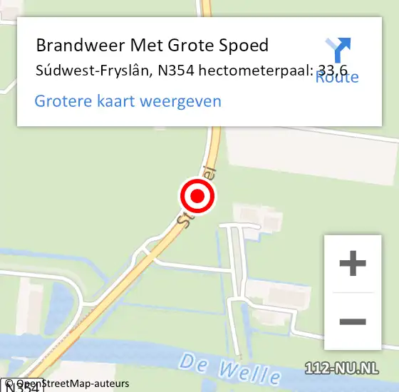 Locatie op kaart van de 112 melding: Brandweer Met Grote Spoed Naar Súdwest-Fryslân, N354 hectometerpaal: 33,6 op 13 januari 2023 11:08