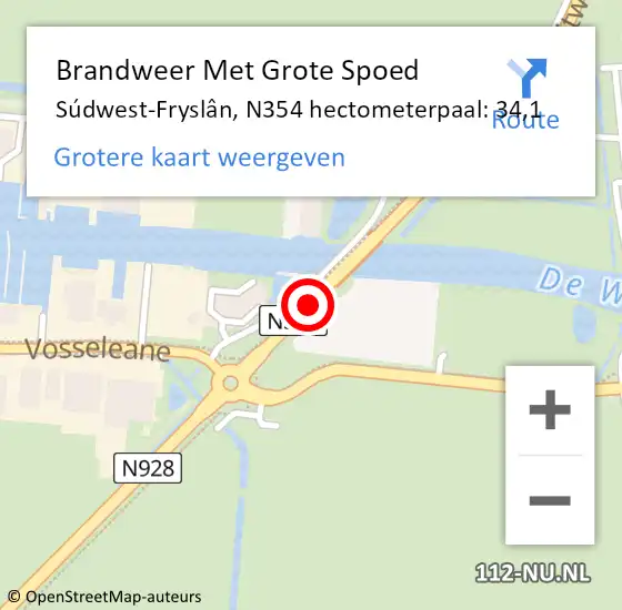 Locatie op kaart van de 112 melding: Brandweer Met Grote Spoed Naar Súdwest-Fryslân, N354 hectometerpaal: 34,1 op 13 januari 2023 11:14