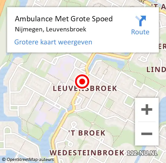 Locatie op kaart van de 112 melding: Ambulance Met Grote Spoed Naar Nijmegen, Leuvensbroek op 13 januari 2023 11:40