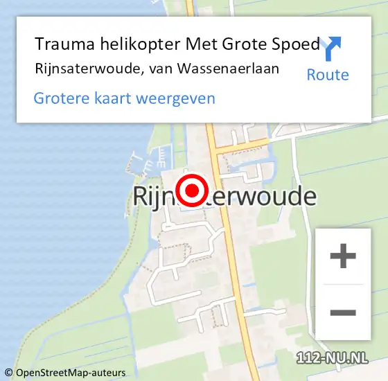 Locatie op kaart van de 112 melding: Trauma helikopter Met Grote Spoed Naar Rijnsaterwoude, van Wassenaerlaan op 13 januari 2023 13:16