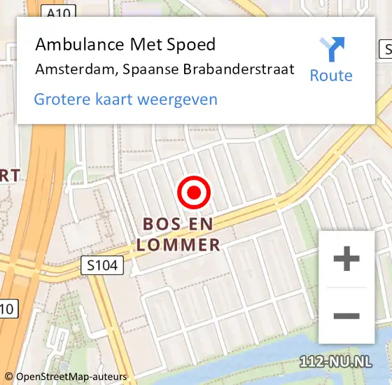 Locatie op kaart van de 112 melding: Ambulance Met Spoed Naar Amsterdam, Spaanse Brabanderstraat op 13 januari 2023 13:57