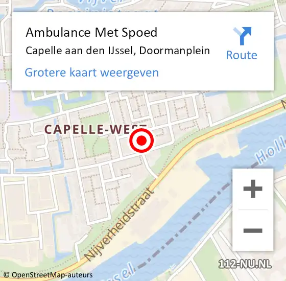 Locatie op kaart van de 112 melding: Ambulance Met Spoed Naar Capelle aan den IJssel, Doormanplein op 13 januari 2023 16:20