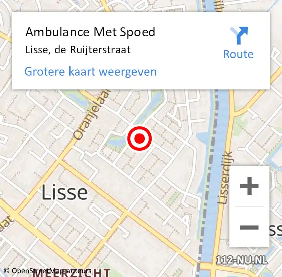 Locatie op kaart van de 112 melding: Ambulance Met Spoed Naar Lisse, de Ruijterstraat op 13 januari 2023 21:38
