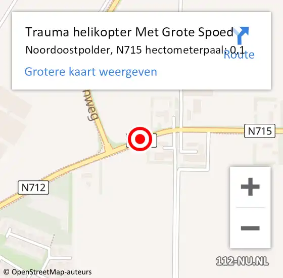 Locatie op kaart van de 112 melding: Trauma helikopter Met Grote Spoed Naar Noordoostpolder, N715 hectometerpaal: 0,1 op 13 januari 2023 22:31