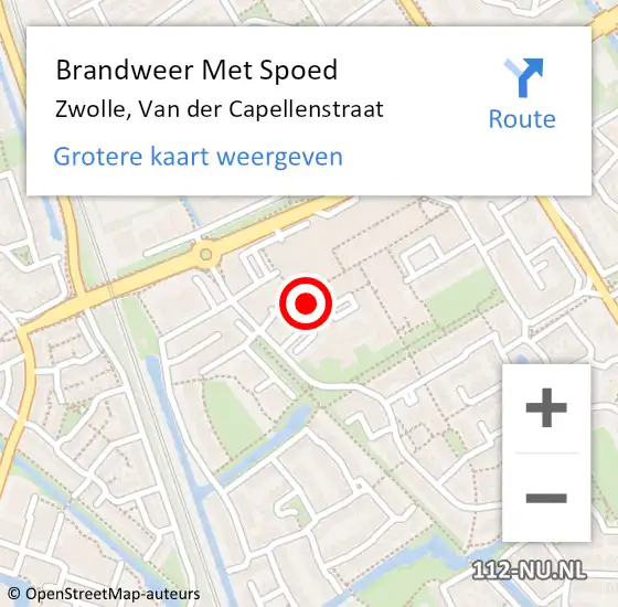 Locatie op kaart van de 112 melding: Brandweer Met Spoed Naar Zwolle, Van der Capellenstraat op 14 januari 2023 04:08