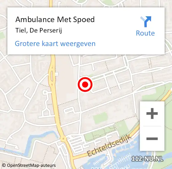 Locatie op kaart van de 112 melding: Ambulance Met Spoed Naar Tiel, De Perserij op 14 januari 2023 07:54