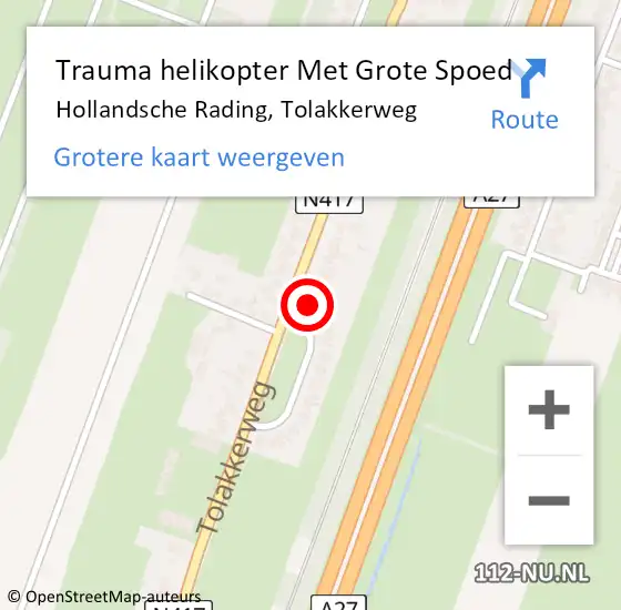 Locatie op kaart van de 112 melding: Trauma helikopter Met Grote Spoed Naar Hollandsche Rading, Tolakkerweg op 14 januari 2023 10:58