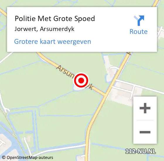 Locatie op kaart van de 112 melding: Politie Met Grote Spoed Naar Jorwert, Arsumerdyk op 14 januari 2023 11:53