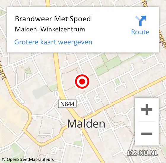 Locatie op kaart van de 112 melding: Brandweer Met Spoed Naar Malden, Winkelcentrum op 14 januari 2023 11:57