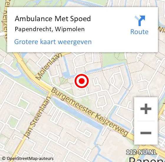 Locatie op kaart van de 112 melding: Ambulance Met Spoed Naar Papendrecht, Wipmolen op 14 januari 2023 12:06
