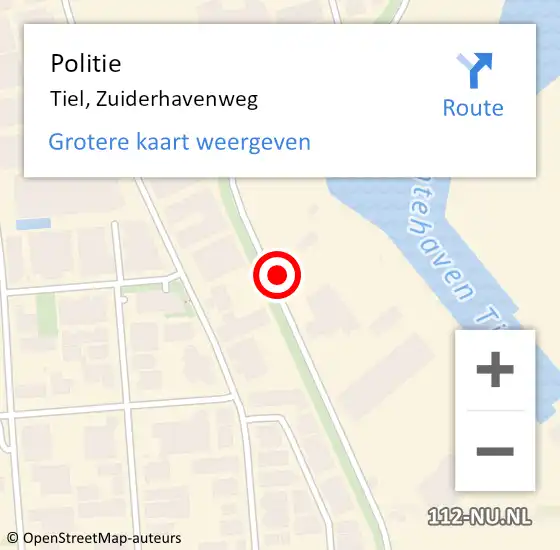 Locatie op kaart van de 112 melding: Politie Tiel, Zuiderhavenweg op 14 januari 2023 17:53