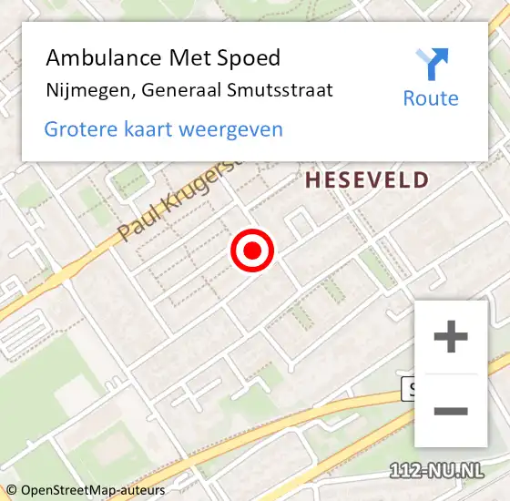 Locatie op kaart van de 112 melding: Ambulance Met Spoed Naar Nijmegen, Generaal Smutsstraat op 14 januari 2023 21:06