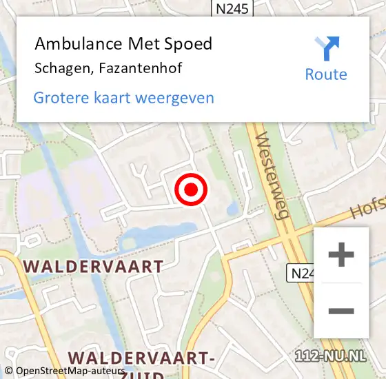 Locatie op kaart van de 112 melding: Ambulance Met Spoed Naar Schagen, Fazantenhof op 14 januari 2023 22:57