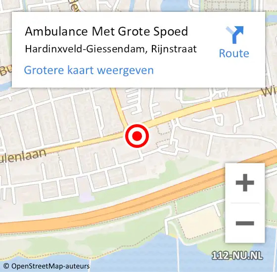Locatie op kaart van de 112 melding: Ambulance Met Grote Spoed Naar Hardinxveld-Giessendam, Rijnstraat op 14 januari 2023 23:04