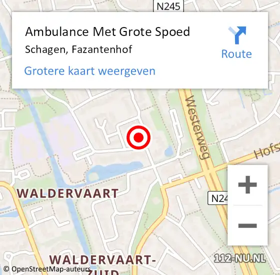 Locatie op kaart van de 112 melding: Ambulance Met Grote Spoed Naar Schagen, Fazantenhof op 14 januari 2023 23:06
