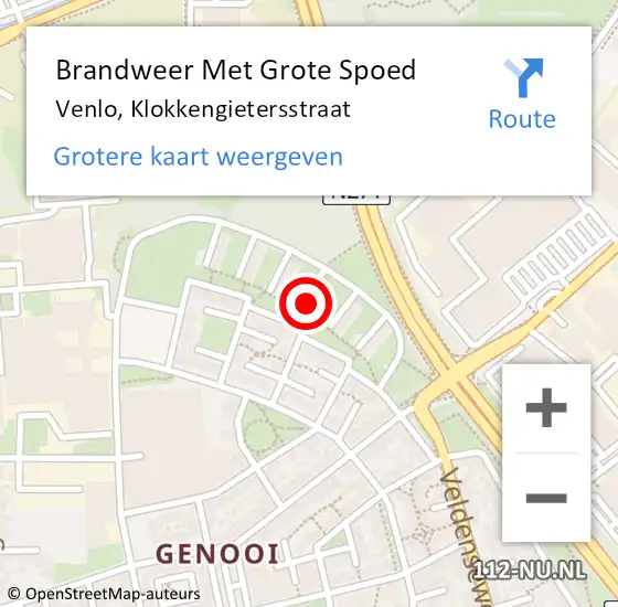 Locatie op kaart van de 112 melding: Brandweer Met Grote Spoed Naar Venlo, Klokkengietersstraat op 15 januari 2023 07:38