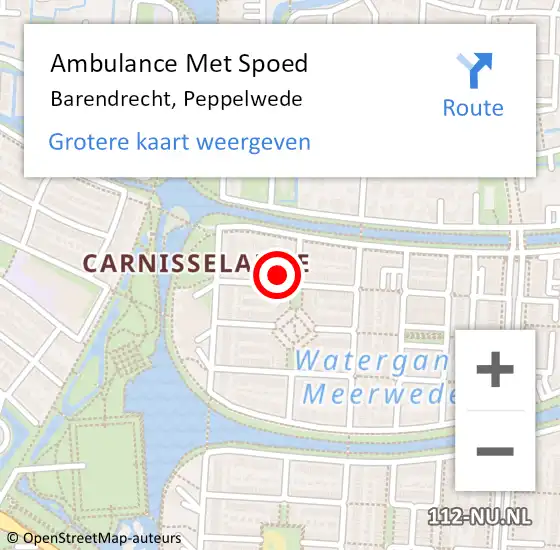 Locatie op kaart van de 112 melding: Ambulance Met Spoed Naar Barendrecht, Peppelwede op 15 januari 2023 11:51