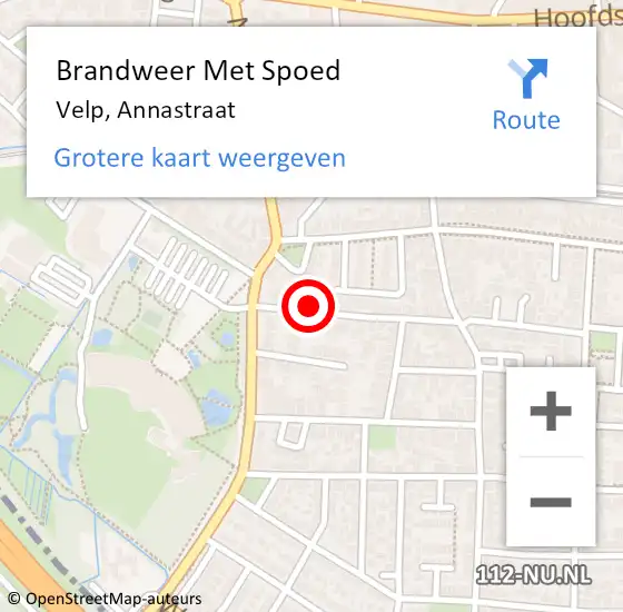 Locatie op kaart van de 112 melding: Brandweer Met Spoed Naar Velp, Annastraat op 15 januari 2023 12:15