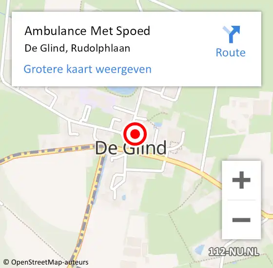 Locatie op kaart van de 112 melding: Ambulance Met Spoed Naar De Glind, Rudolphlaan op 15 januari 2023 12:21