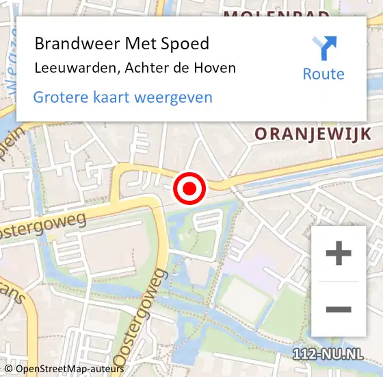 Locatie op kaart van de 112 melding: Brandweer Met Spoed Naar Leeuwarden, Achter de Hoven op 15 januari 2023 13:42