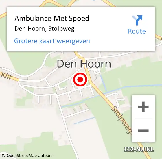 Locatie op kaart van de 112 melding: Ambulance Met Spoed Naar Den Hoorn, Stolpweg op 15 januari 2023 14:02