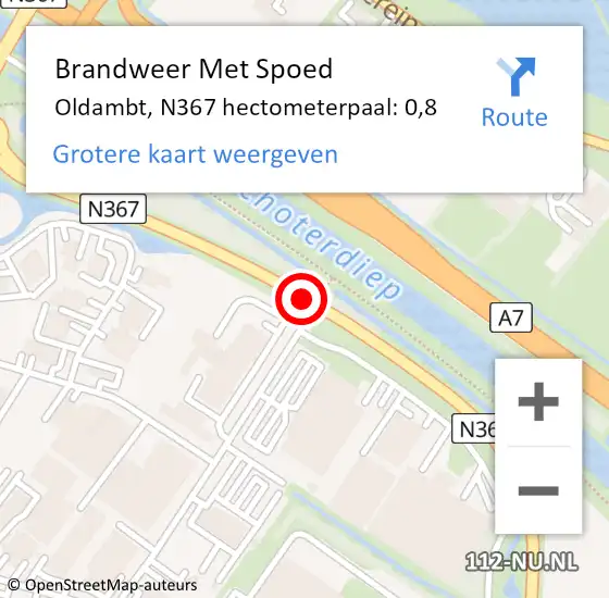 Locatie op kaart van de 112 melding: Brandweer Met Spoed Naar Oldambt, N367 hectometerpaal: 0,8 op 15 januari 2023 14:41