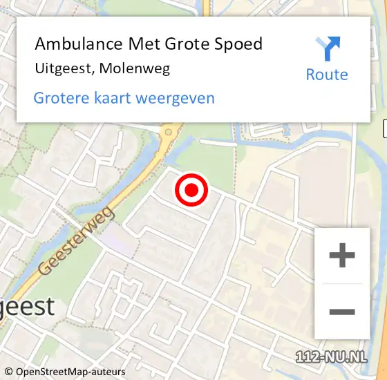 Locatie op kaart van de 112 melding: Ambulance Met Grote Spoed Naar Uitgeest, Molenweg op 15 januari 2023 18:09
