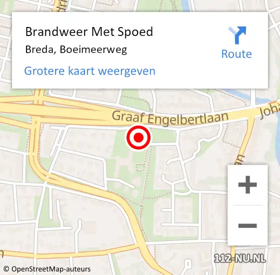 Locatie op kaart van de 112 melding: Brandweer Met Spoed Naar Breda, Boeimeerweg op 15 januari 2023 18:29