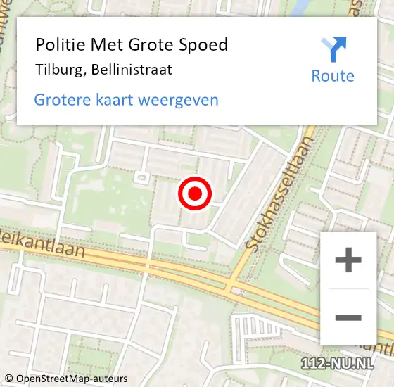 Locatie op kaart van de 112 melding: Politie Met Grote Spoed Naar Tilburg, Bellinistraat op 15 januari 2023 20:04