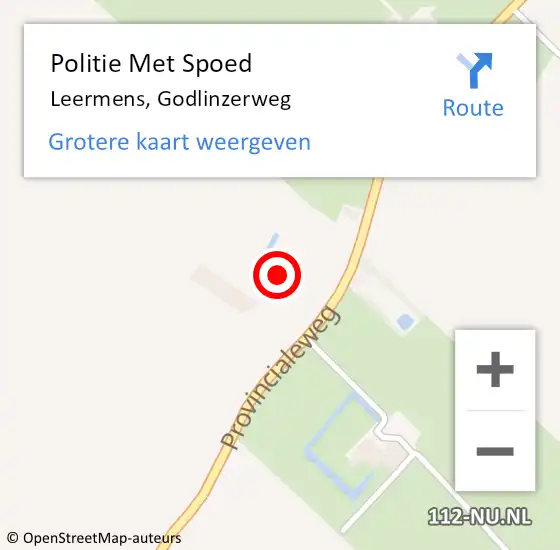 Locatie op kaart van de 112 melding: Politie Met Spoed Naar Leermens, Godlinzerweg op 15 januari 2023 21:25