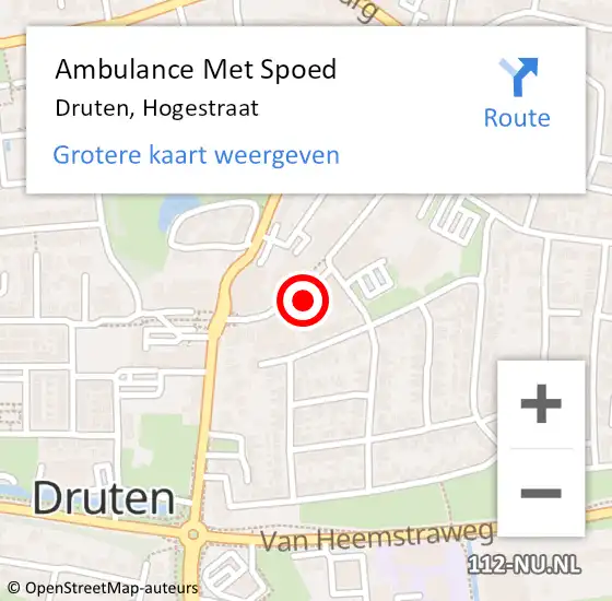 Locatie op kaart van de 112 melding: Ambulance Met Spoed Naar Druten, Hogestraat op 15 januari 2023 22:04