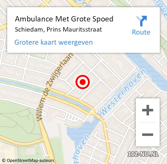 Locatie op kaart van de 112 melding: Ambulance Met Grote Spoed Naar Schiedam, Prins Mauritsstraat op 16 januari 2023 08:04