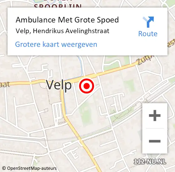 Locatie op kaart van de 112 melding: Ambulance Met Grote Spoed Naar Velp, Hendrikus Avelinghstraat op 16 januari 2023 11:03