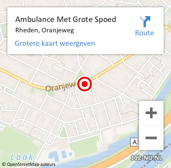 Locatie op kaart van de 112 melding: Ambulance Met Grote Spoed Naar Rheden, Oranjeweg op 16 januari 2023 11:45