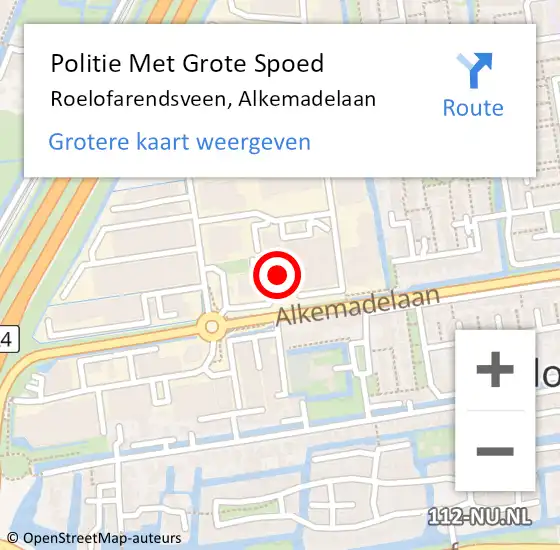 Locatie op kaart van de 112 melding: Politie Met Grote Spoed Naar Roelofarendsveen, Alkemadelaan op 16 januari 2023 12:12