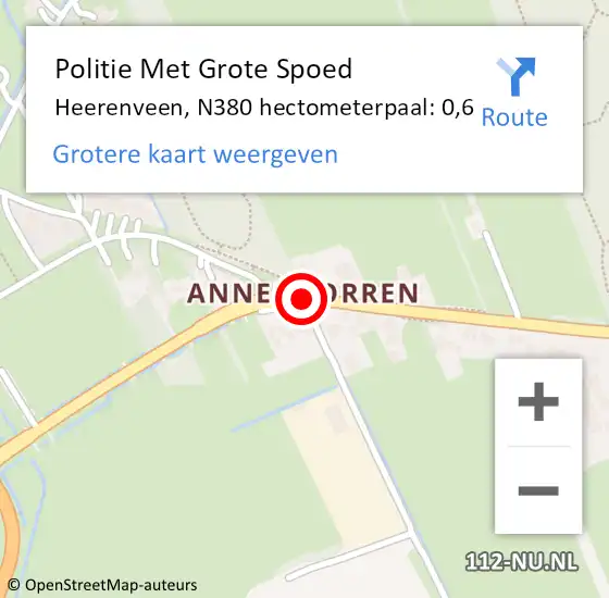 Locatie op kaart van de 112 melding: Politie Met Grote Spoed Naar Heerenveen, N380 hectometerpaal: 0,6 op 16 januari 2023 12:59
