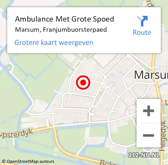 Locatie op kaart van de 112 melding: Ambulance Met Grote Spoed Naar Marsum, Franjumbuorsterpaed op 16 januari 2023 15:10