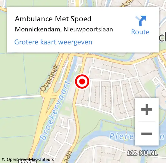 Locatie op kaart van de 112 melding: Ambulance Met Spoed Naar Monnickendam, Nieuwpoortslaan op 16 januari 2023 17:49