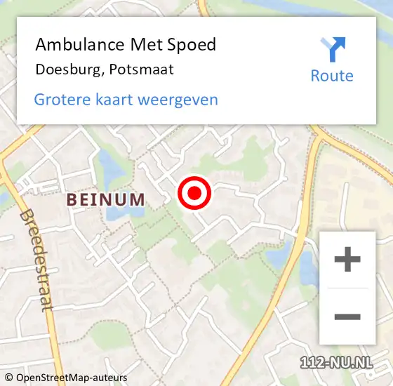 Locatie op kaart van de 112 melding: Ambulance Met Spoed Naar Doesburg, Potsmaat op 16 januari 2023 18:45