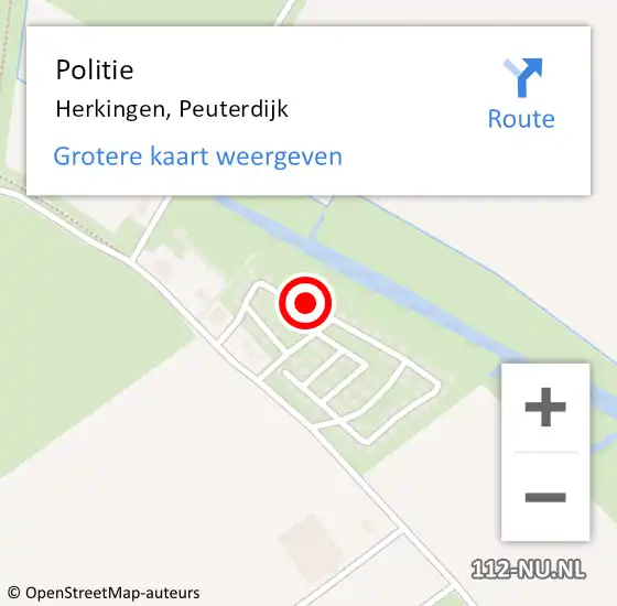 Locatie op kaart van de 112 melding: Politie Herkingen, Peuterdijk op 16 januari 2023 22:06