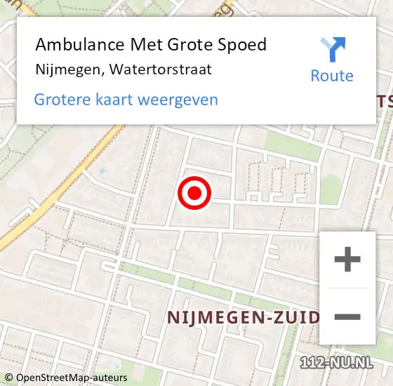 Locatie op kaart van de 112 melding: Ambulance Met Grote Spoed Naar Nijmegen, Watertorstraat op 16 januari 2023 23:04