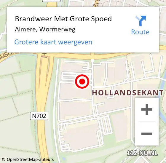 Locatie op kaart van de 112 melding: Brandweer Met Grote Spoed Naar Almere, Wormerweg op 17 januari 2023 06:44