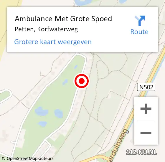 Locatie op kaart van de 112 melding: Ambulance Met Grote Spoed Naar Petten, Korfwaterweg op 17 januari 2023 07:17