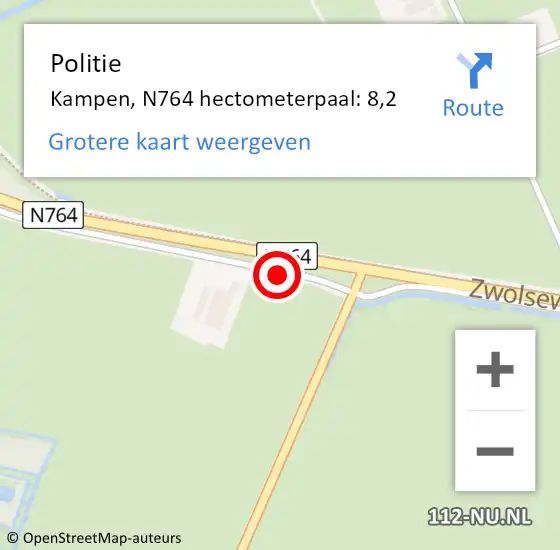 Locatie op kaart van de 112 melding: Politie Kampen, N764 hectometerpaal: 8,2 op 17 januari 2023 09:54